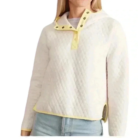 Marine Layer Tops - Marine Layer Reversible Lady Corbet Cream Neon Yellow Size XS Snap Neck